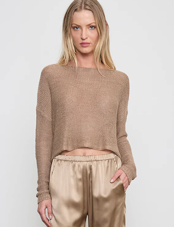 LINEN OPEN KNIT BATEAU SWEATER