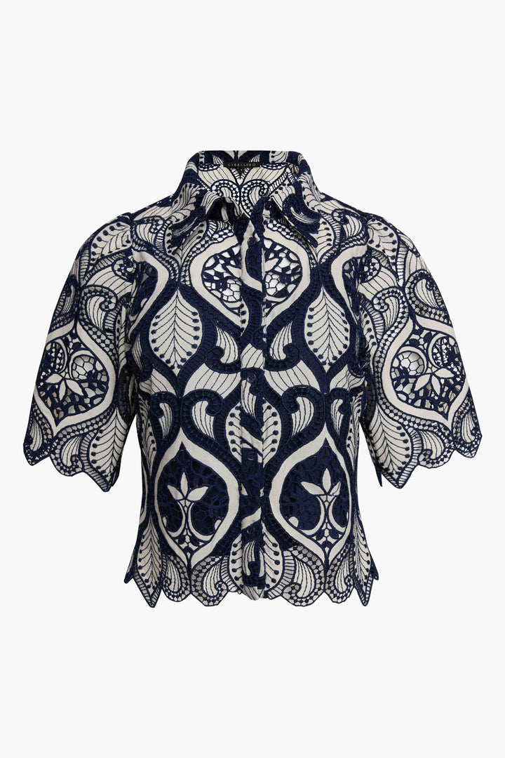 TAY TOP IN NAVY / CREAM LACE