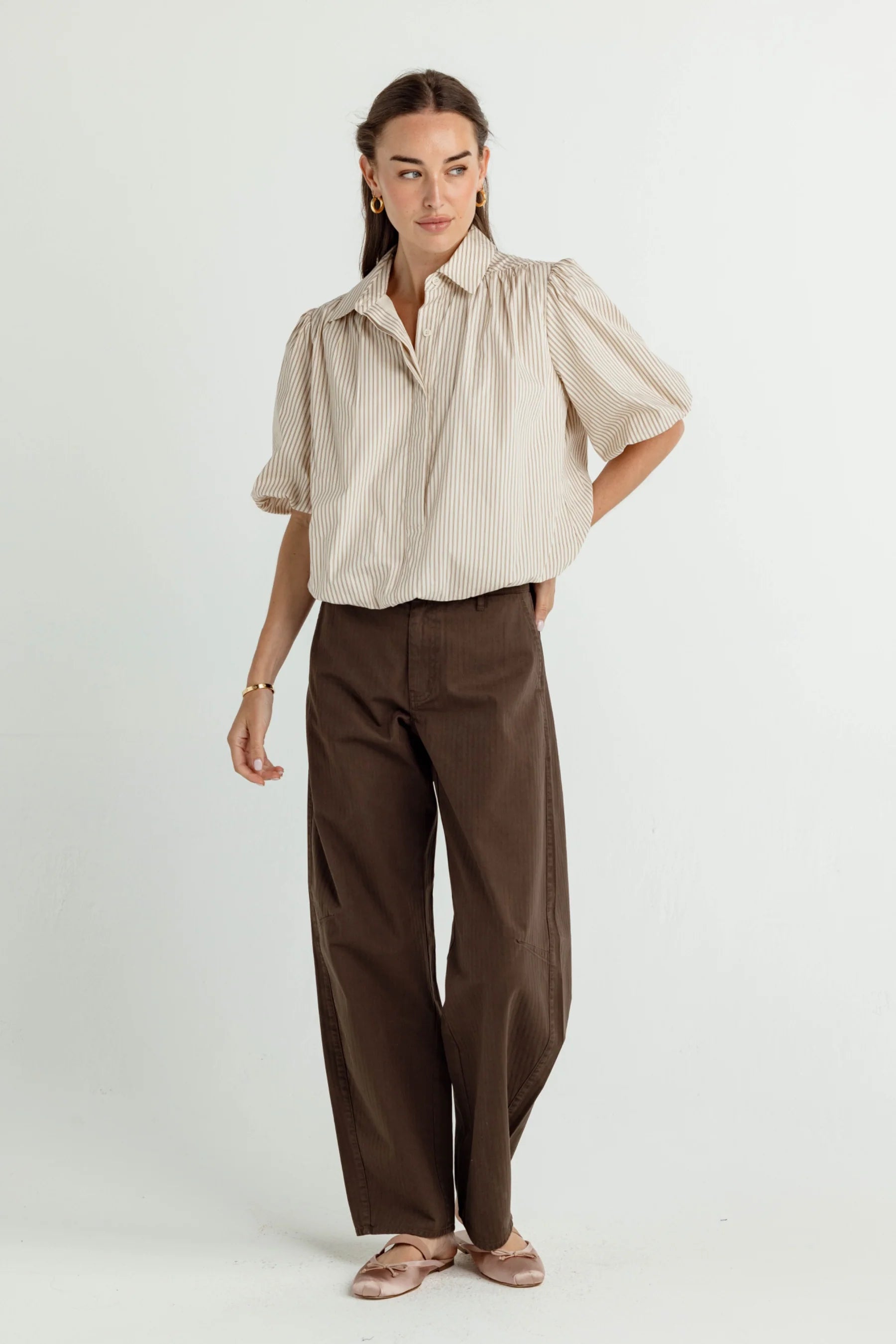 BRIDLE TICKING STRIPE OLIVIA SHIRT