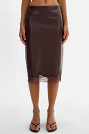SONJA
Lace Trim Faux Leather Skirt