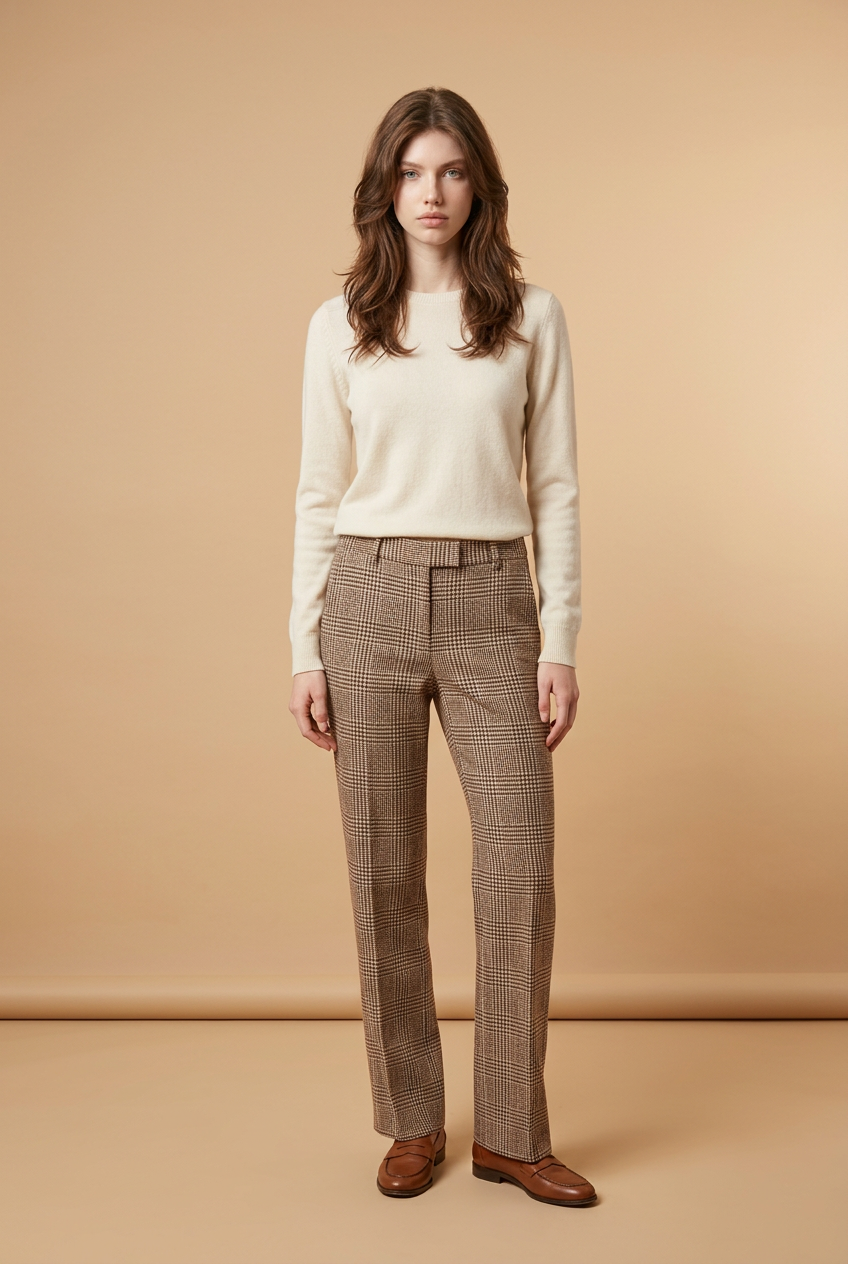 Plaid Straight-Leg Pants