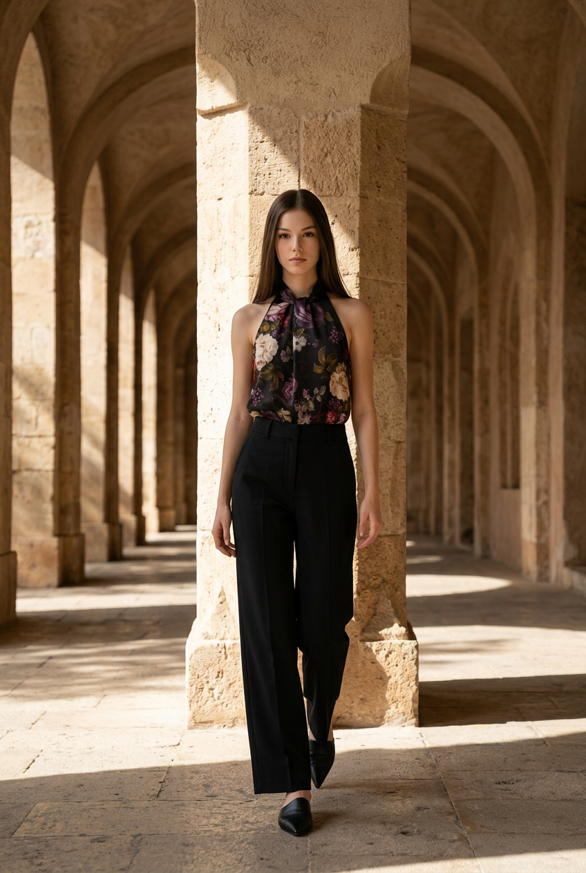 Go High Neck Halter Printed