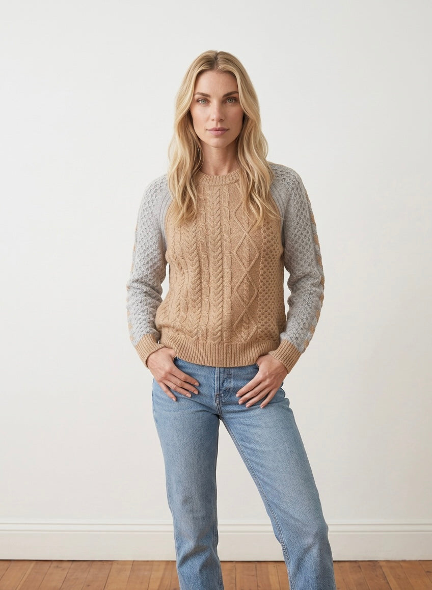&Isla Colorblock Cable Crew