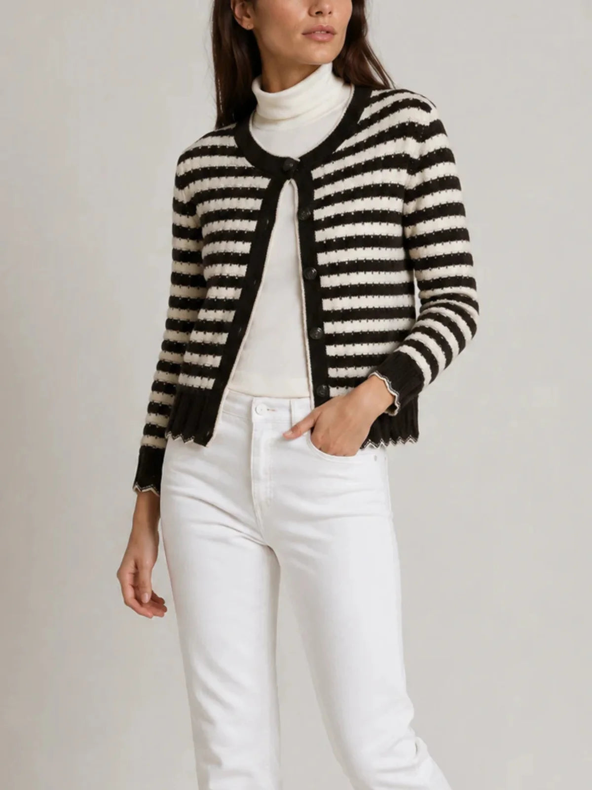 Textured pointelle stripe scalp edge jacket