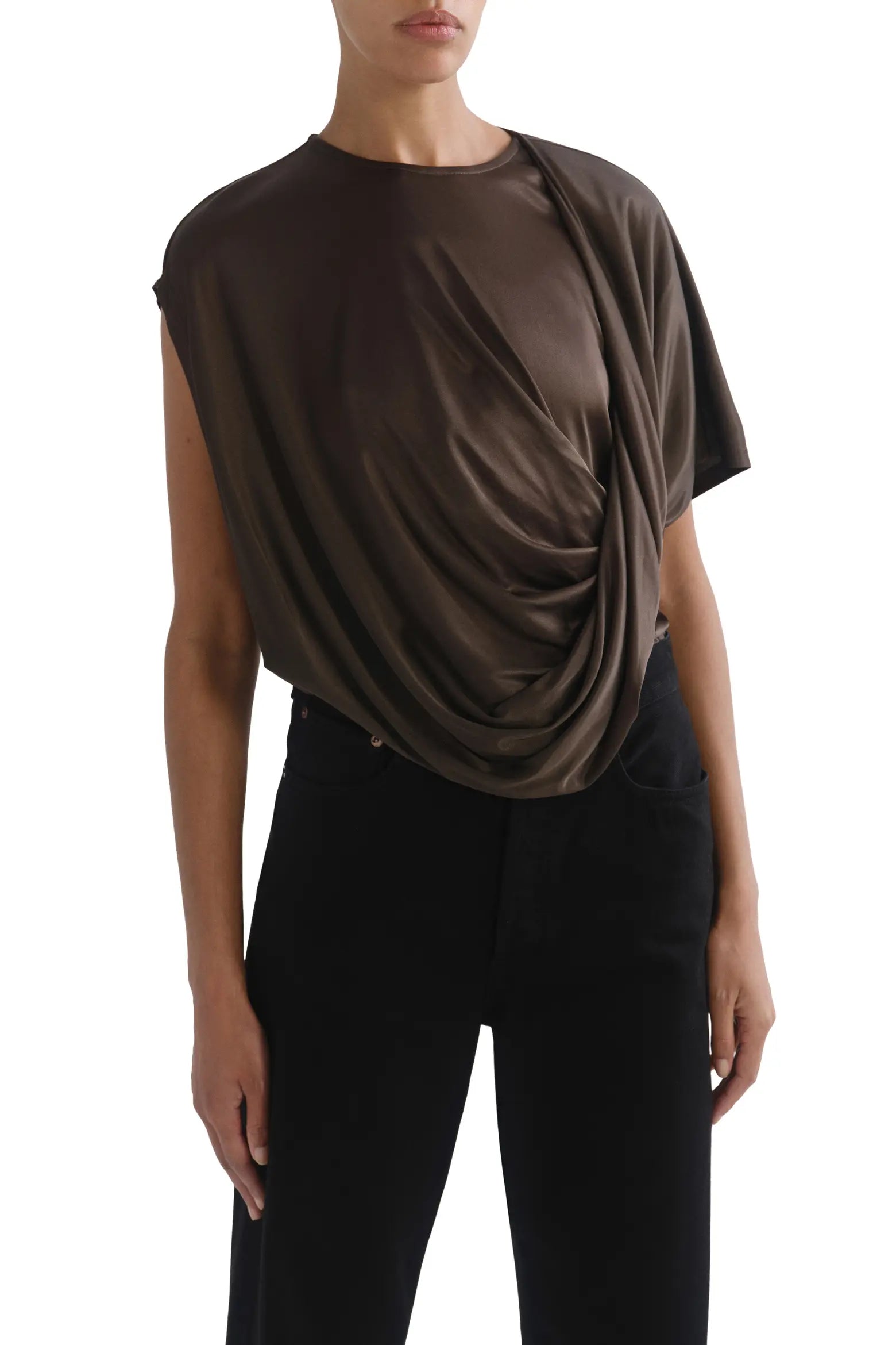 Milena Twisted Drape Tee | Bronze