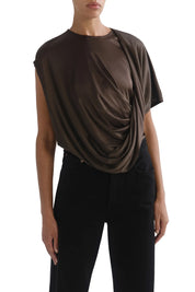 Milena Twisted Drape Tee | Bronze