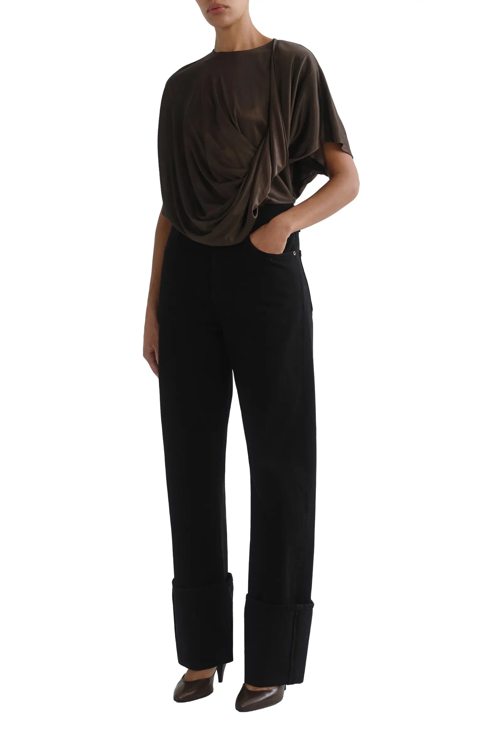 Milena Twisted Drape Tee | Bronze