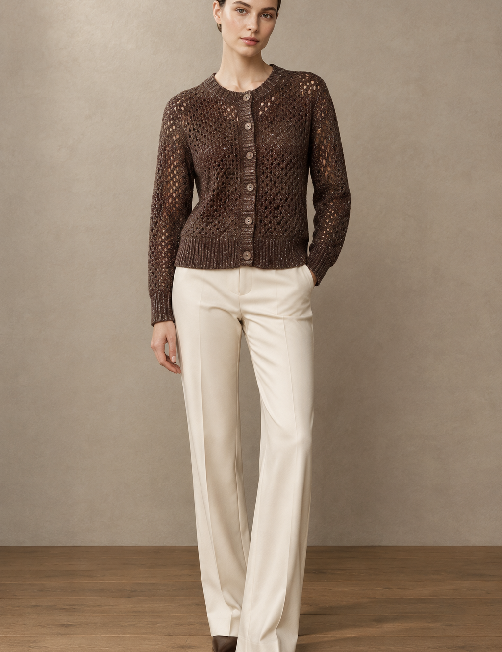 Open Stitch Crew Cardigan