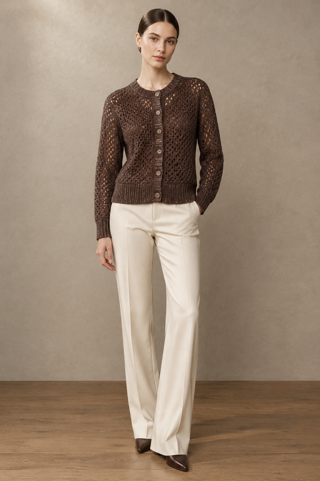 Open Stitch Crew Cardigan