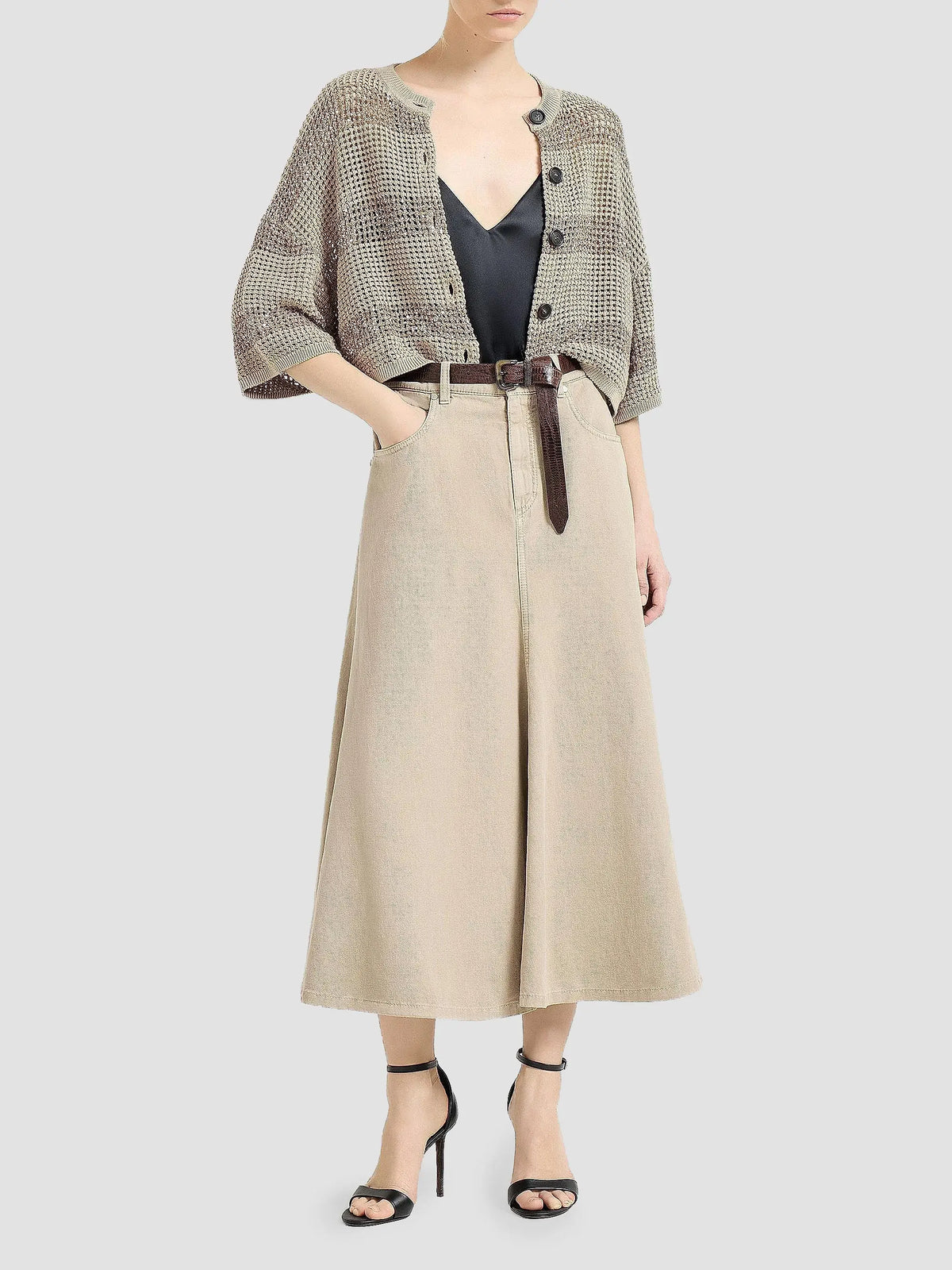 Cotton Net Cropped Cardigan with Dazzling Stripes