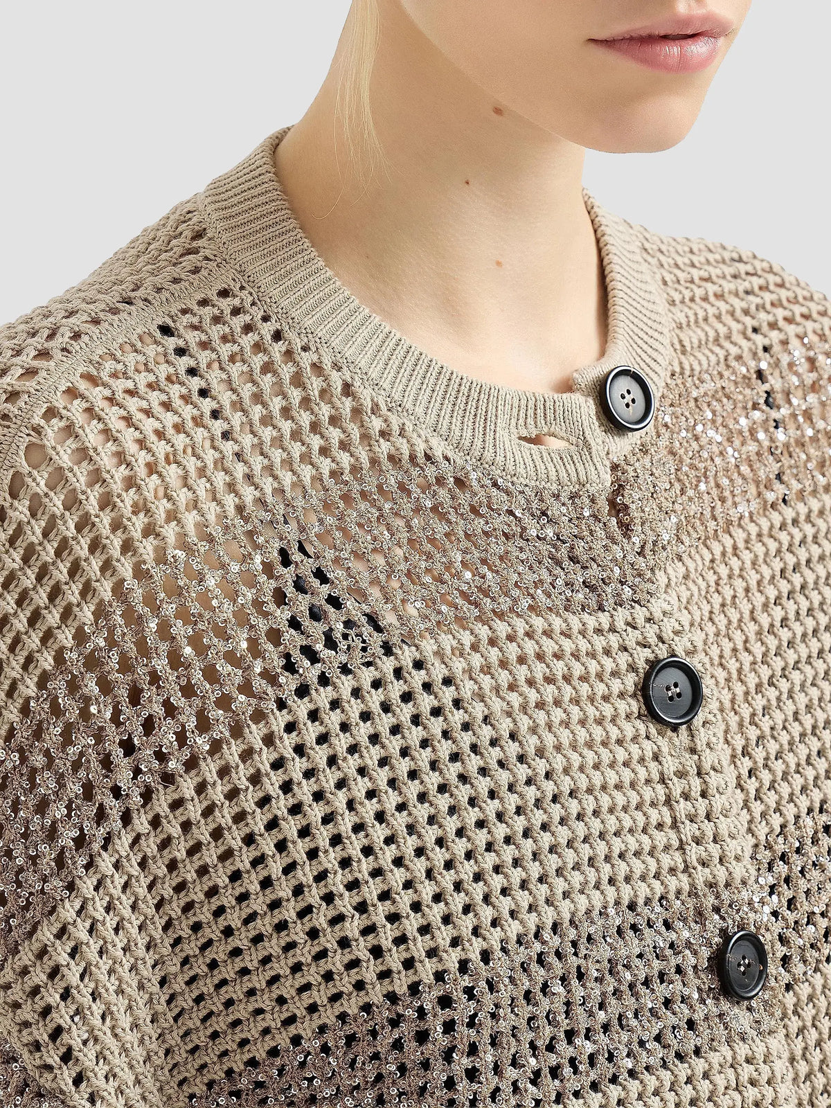 Cotton Net Cropped Cardigan with Dazzling Stripes