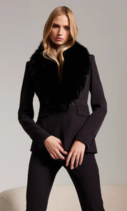 GWEN FAUX FUR COLLAR COMBO CREPE BLAZER