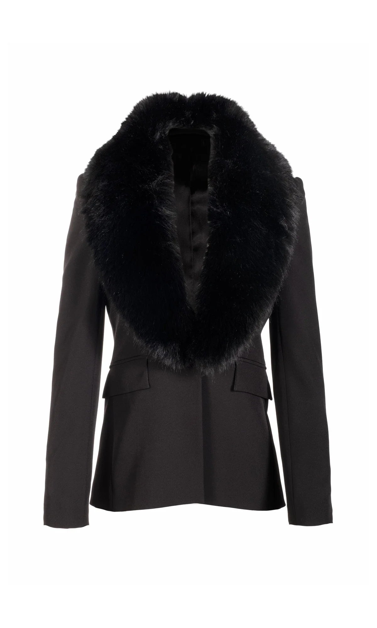 GWEN FAUX FUR COLLAR COMBO CREPE BLAZER