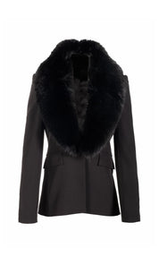 GWEN FAUX FUR COLLAR COMBO CREPE BLAZER