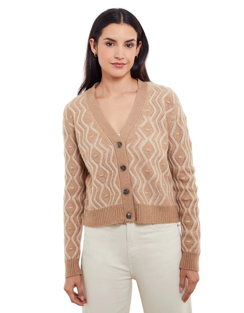 MAEVE PLAITED CABLE V-CARDI ALMOND WHEAT