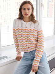 Autumn Cashmere Boxy Zig Zag Stitch Crewneck Cardigan