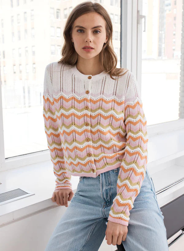 Autumn Cashmere Boxy Zig Zag Stitch Crewneck Cardigan