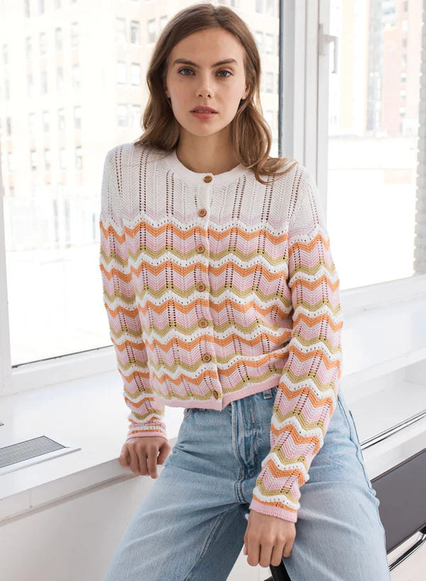 Autumn Cashmere Boxy Zig Zag Stitch Crewneck Cardigan