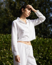 Long Sleeve Cropped Shirt With Trim | White