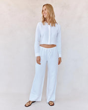 Long Sleeve Cropped Shirt With Trim | White