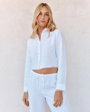 Long Sleeve Cropped Shirt With Trim | White