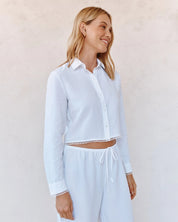 Long Sleeve Cropped Shirt With Trim | White