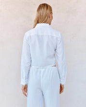 Long Sleeve Cropped Shirt With Trim | White