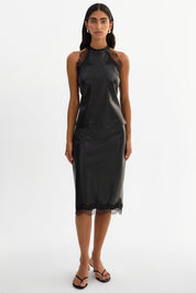 SONJA
Lace Trim Faux Leather Skirt