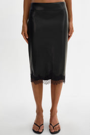 SONJA
Lace Trim Faux Leather Skirt
