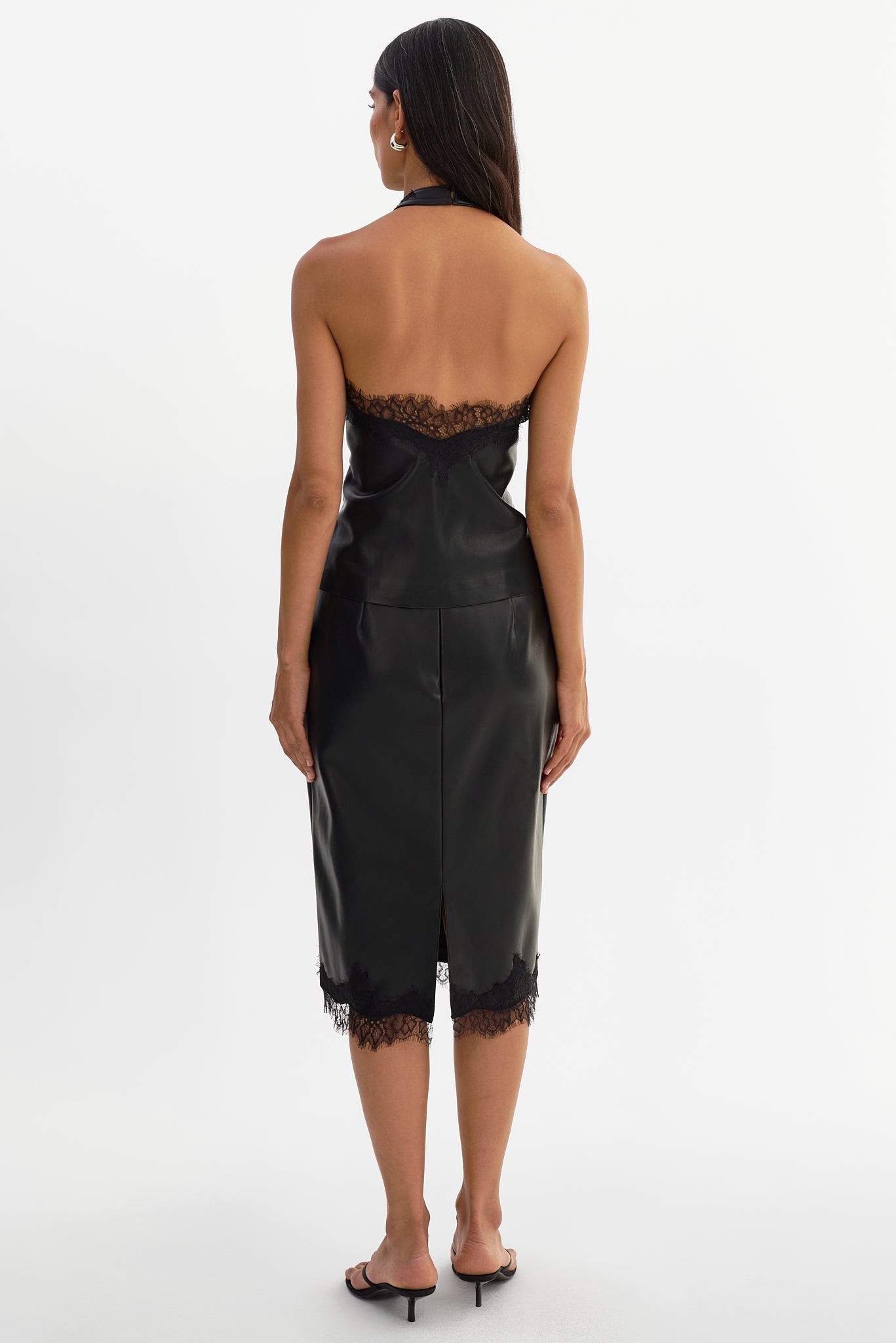SONJA
Lace Trim Faux Leather Skirt