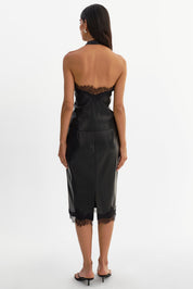 SONJA
Lace Trim Faux Leather Skirt