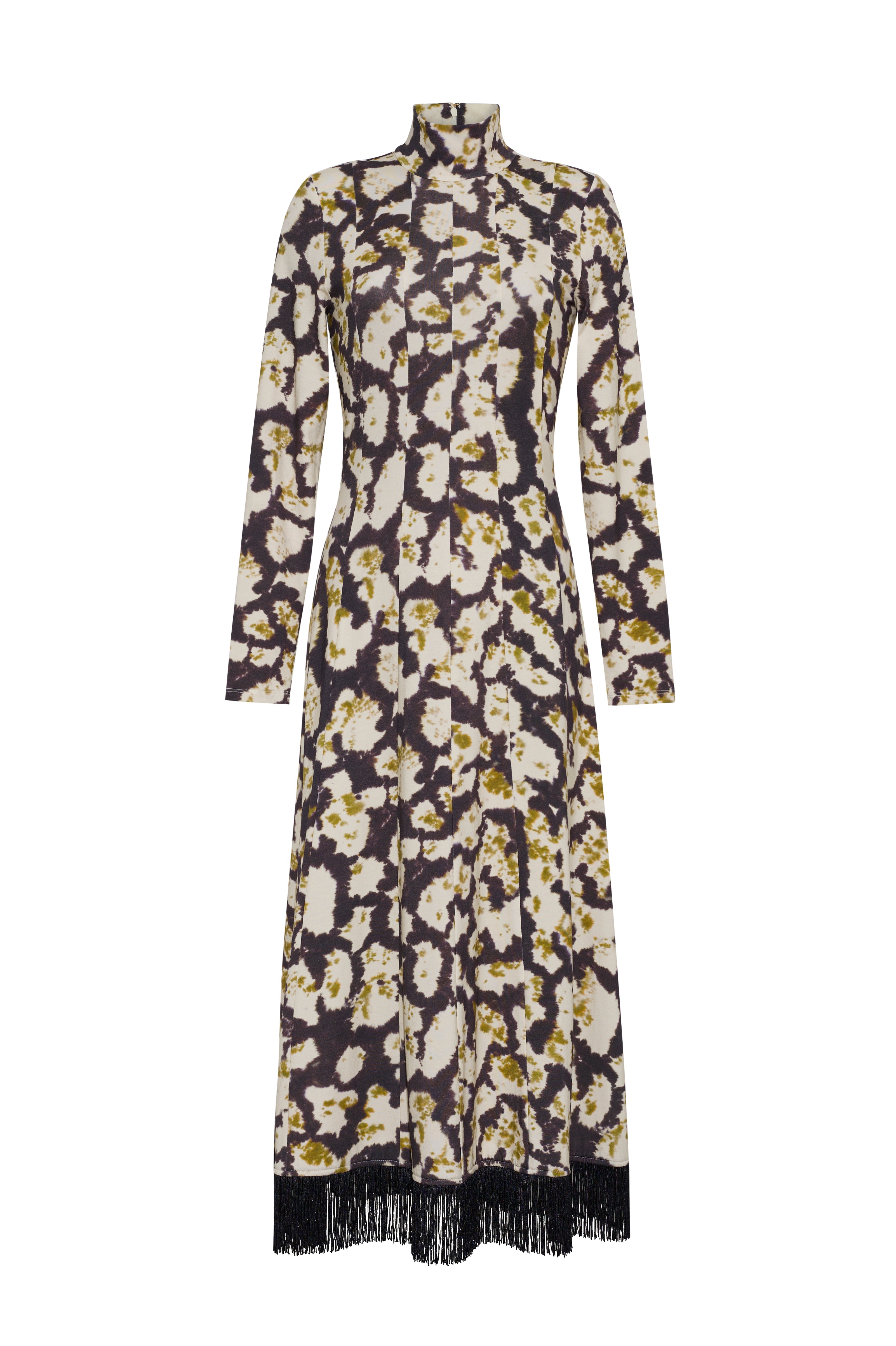 Troy Midi Dress
Spotted, fitted, fringed