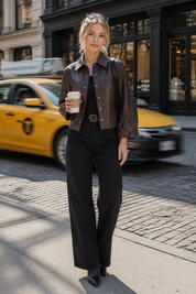 FLARE SLEEVE VEGAN LEATHER JACKET