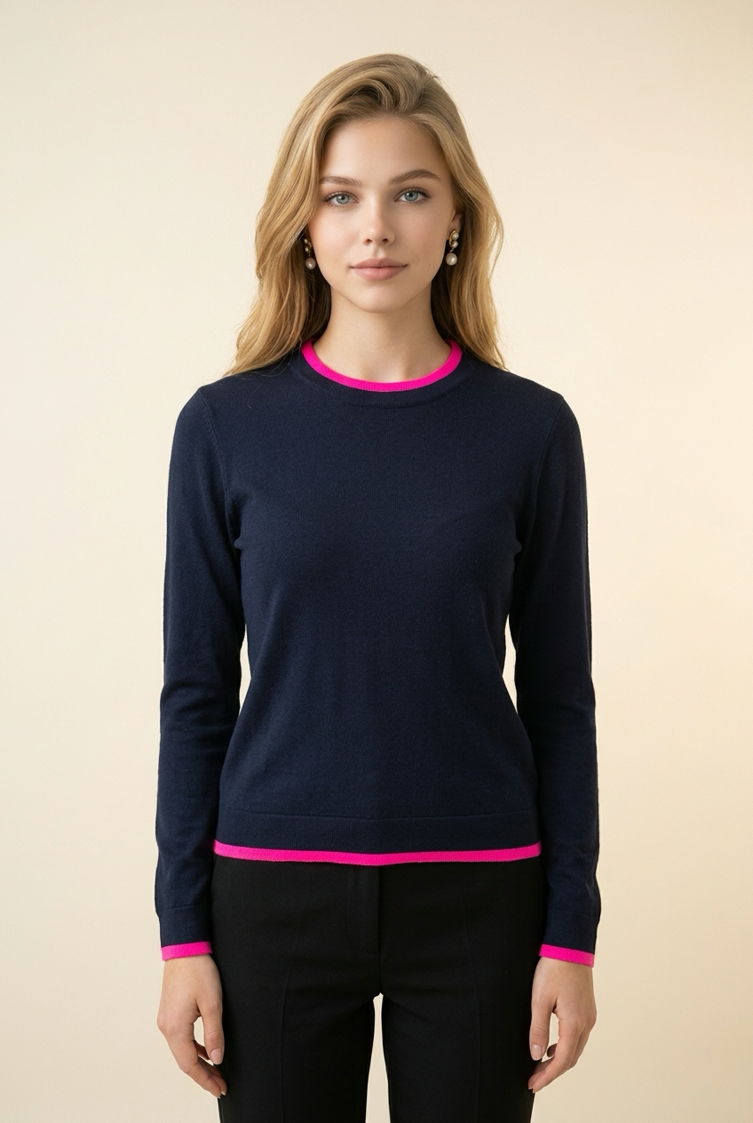Double Contrast Trim Slim Fit Crew