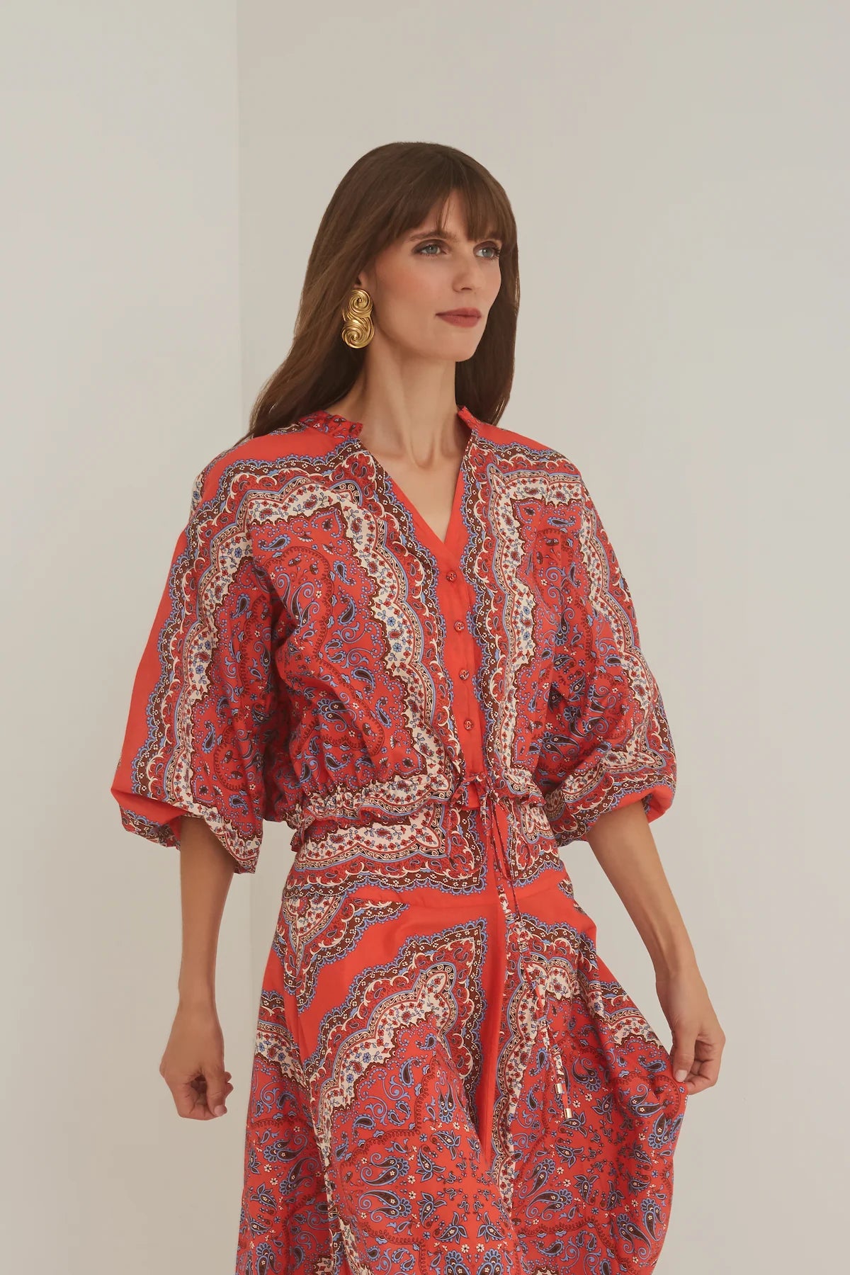Perrin Top | Paisley Scarf Coral