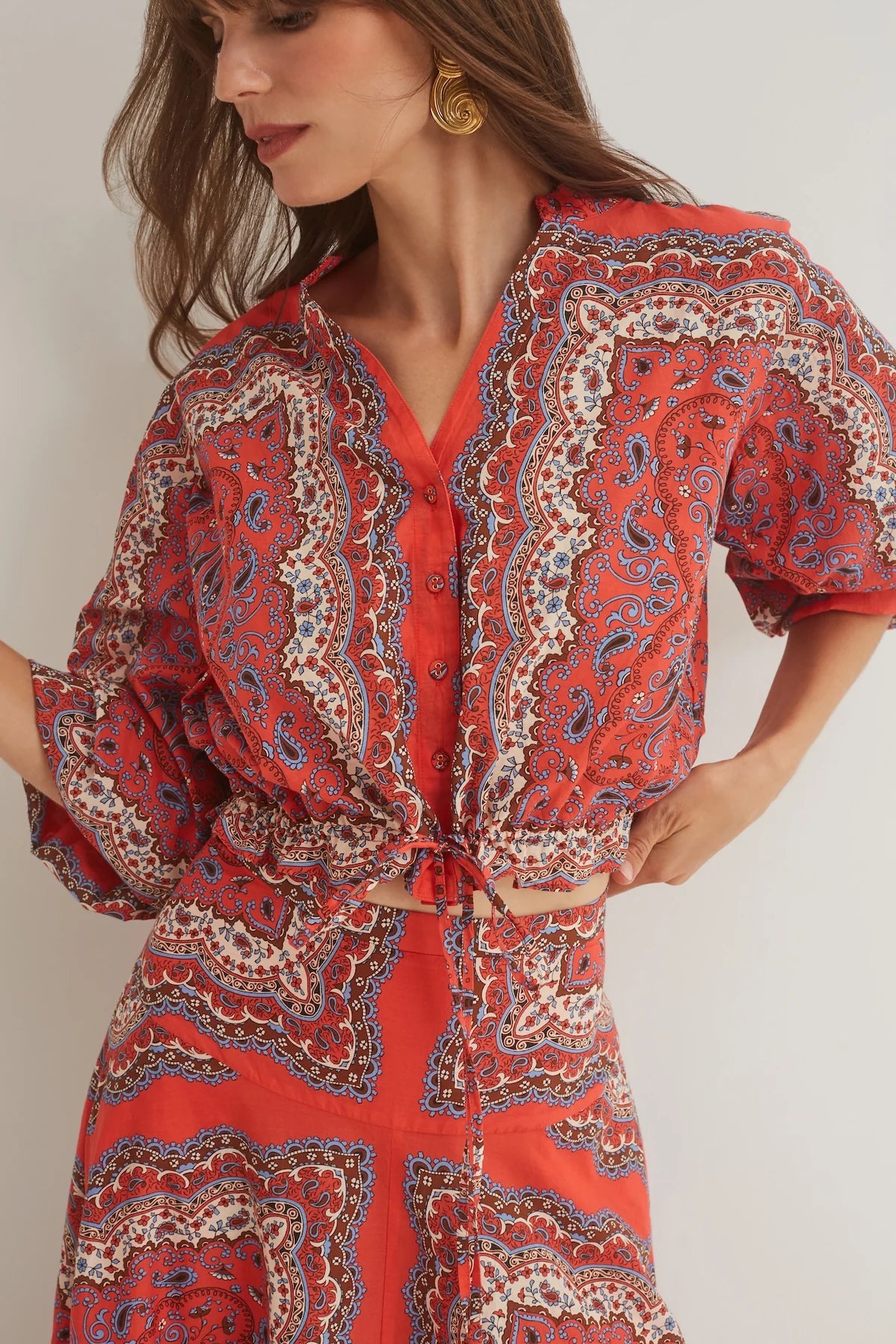 Perrin Top | Paisley Scarf Coral