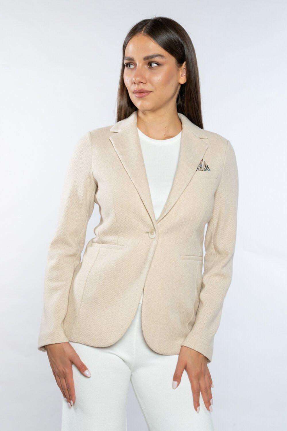 Circolo 1901 Single-breasted Women's Jacket in Pure Beige Wool