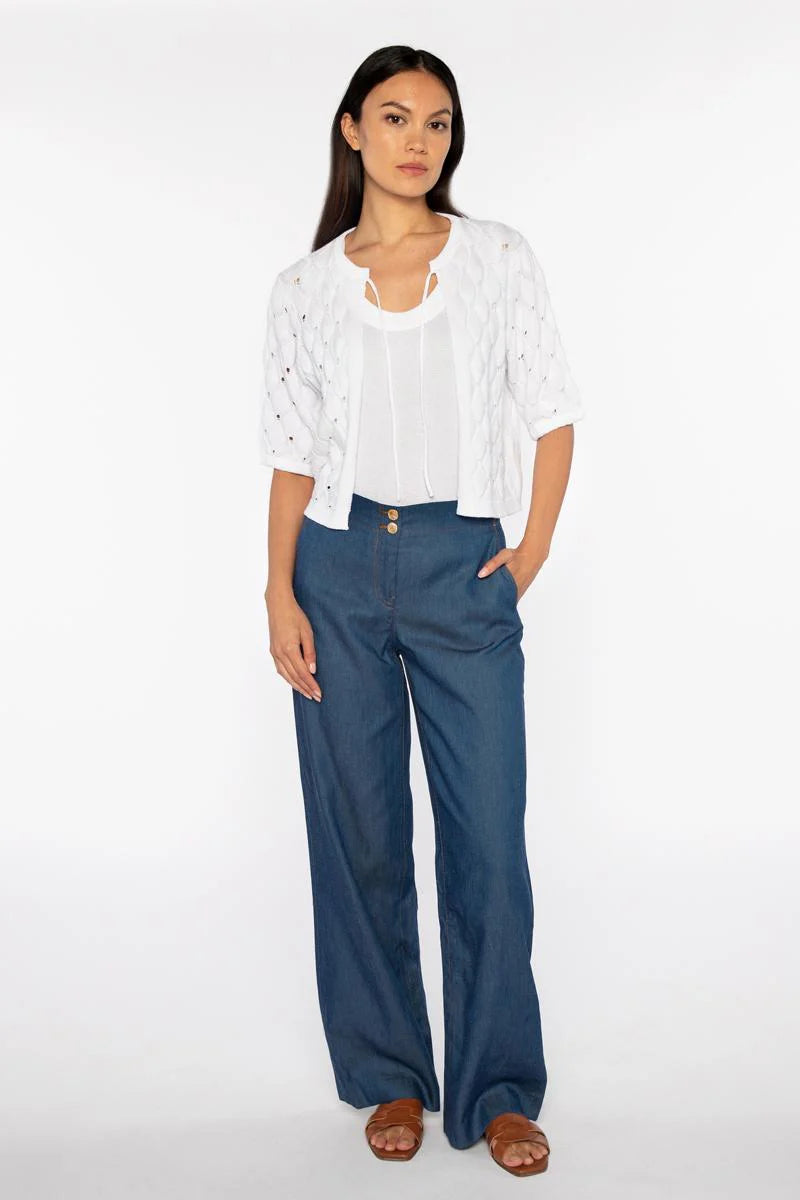 OPENWORK GATHERED SLEEVE CARDIGAN