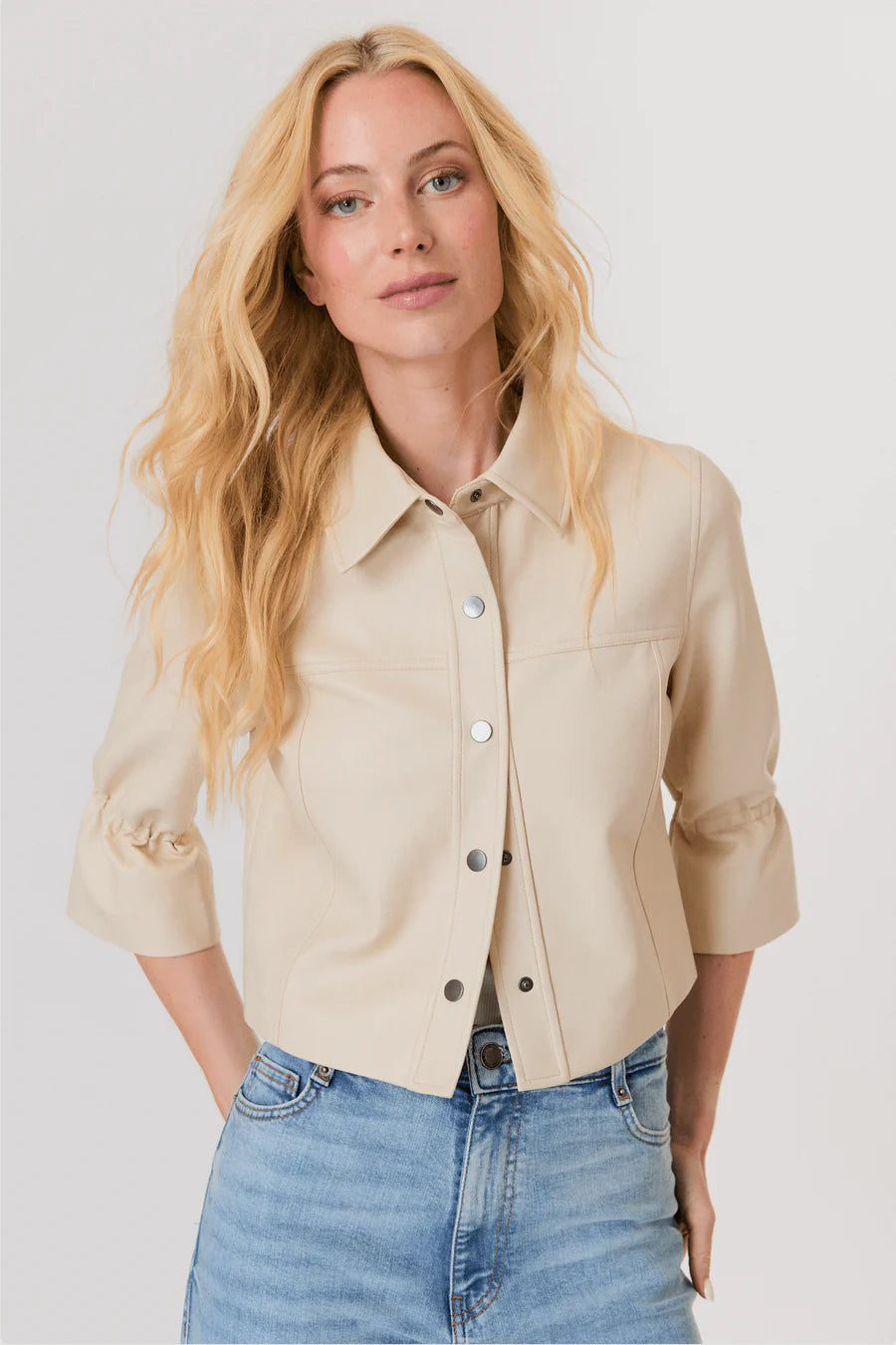 FLARE SLEEVE VEGAN LEATHER JACKET