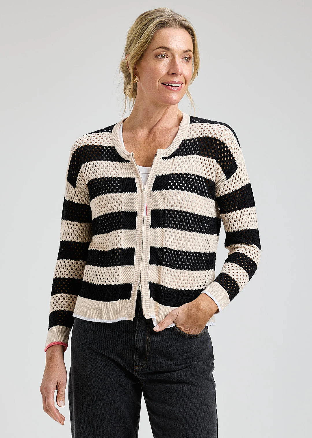 Pointelle Zip Cardi