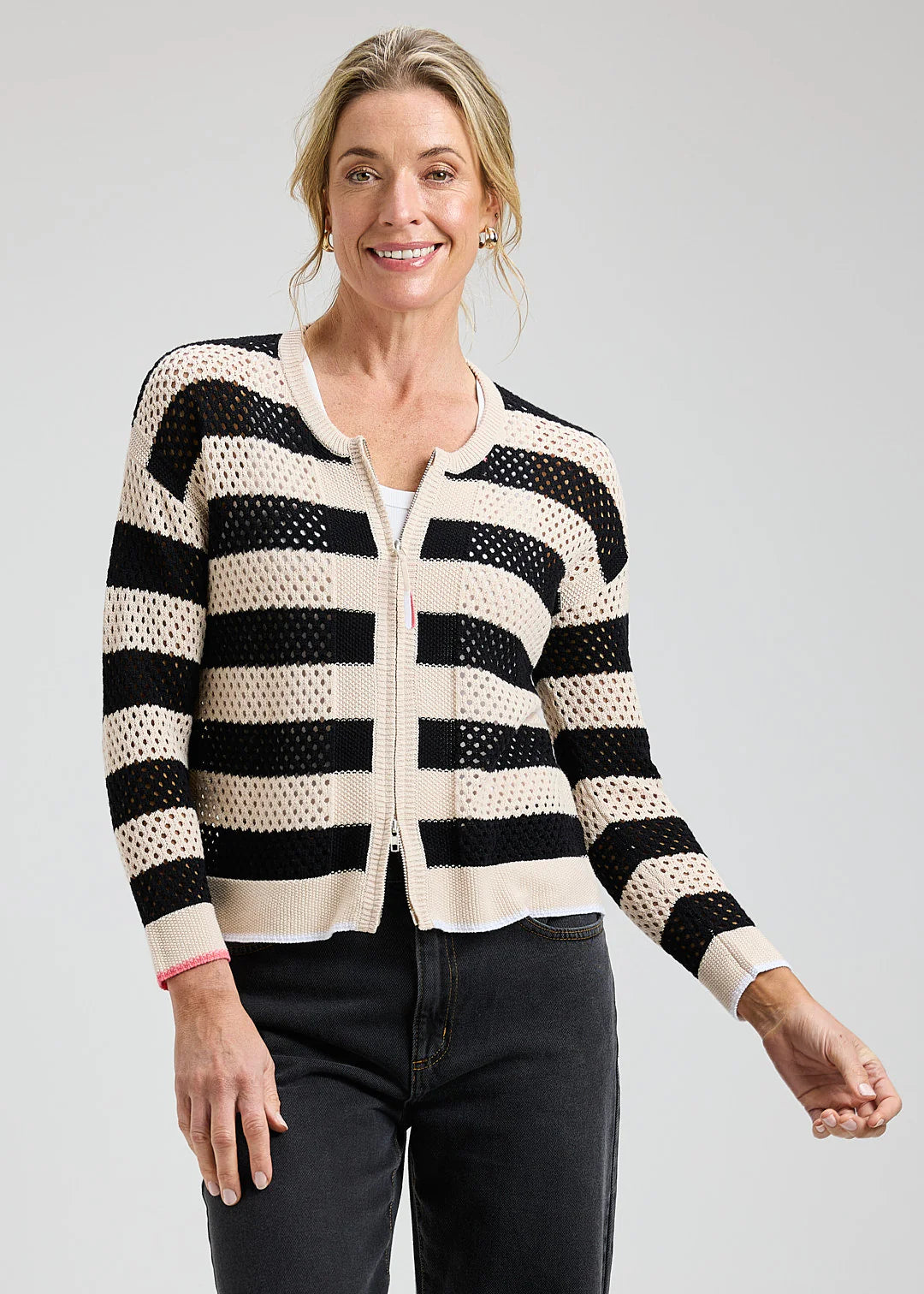 Pointelle Zip Cardi