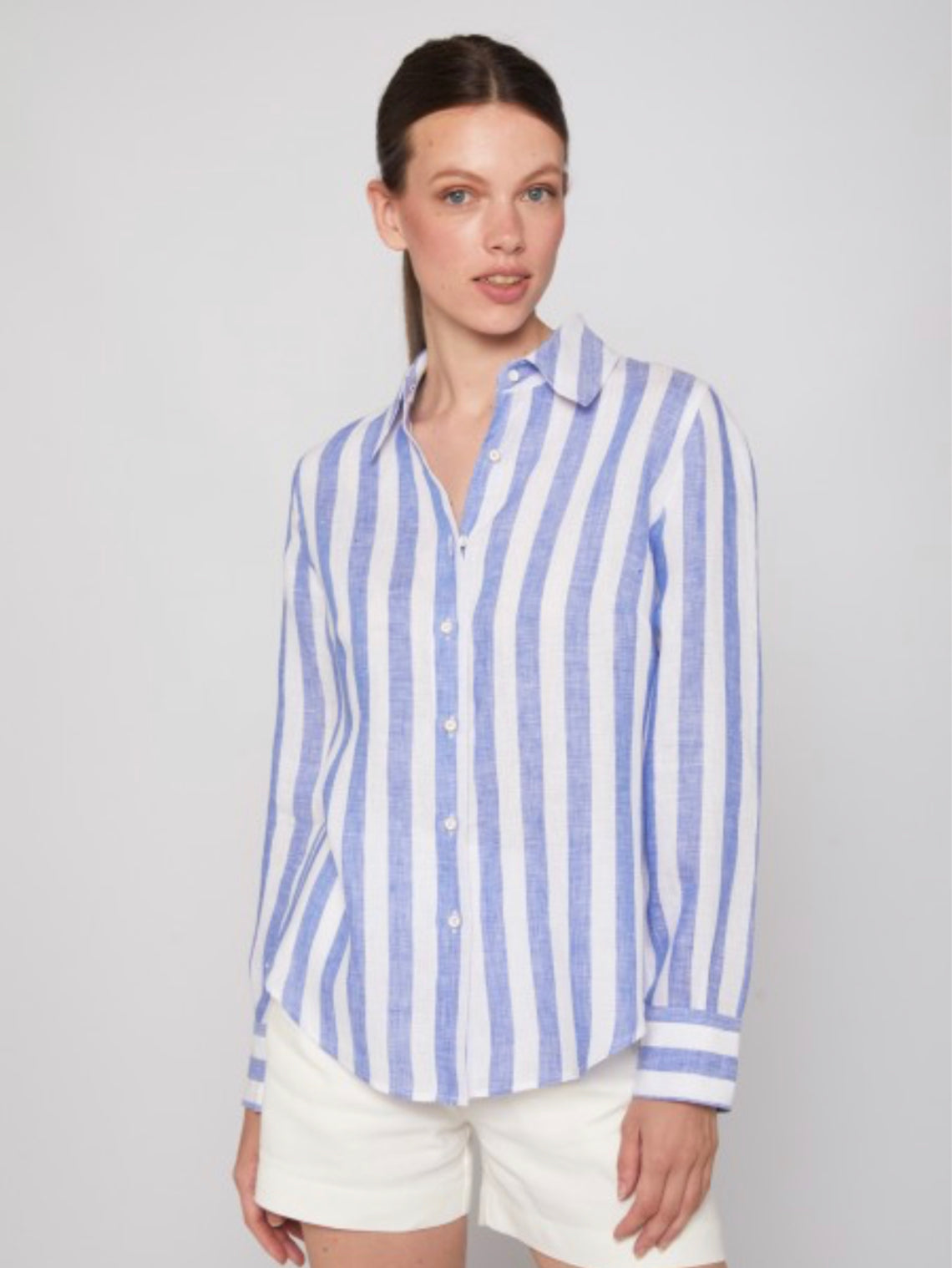 SHIRT MAFALDA PURE LINEN STRIPE NAVY