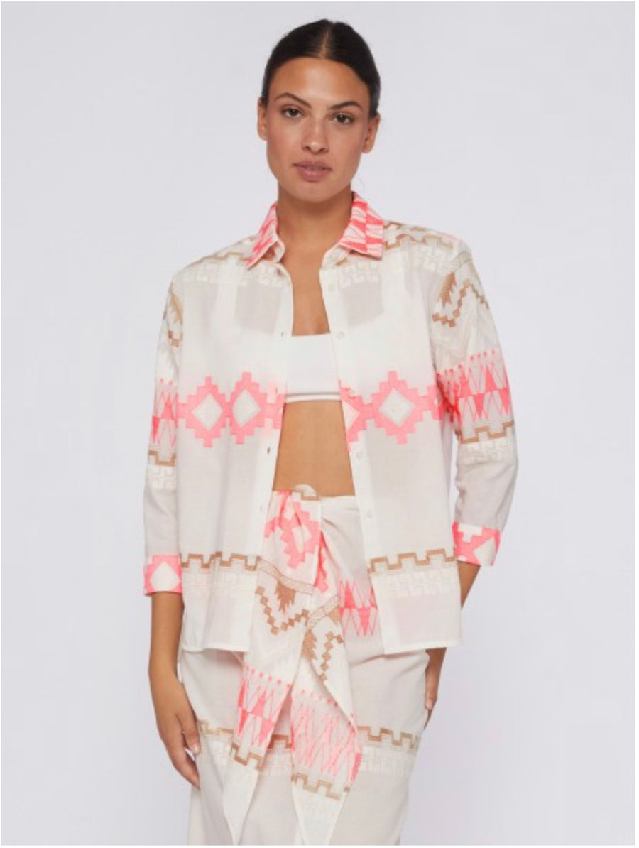 SHIRT SARA PINK CAMEL EMB VOILE