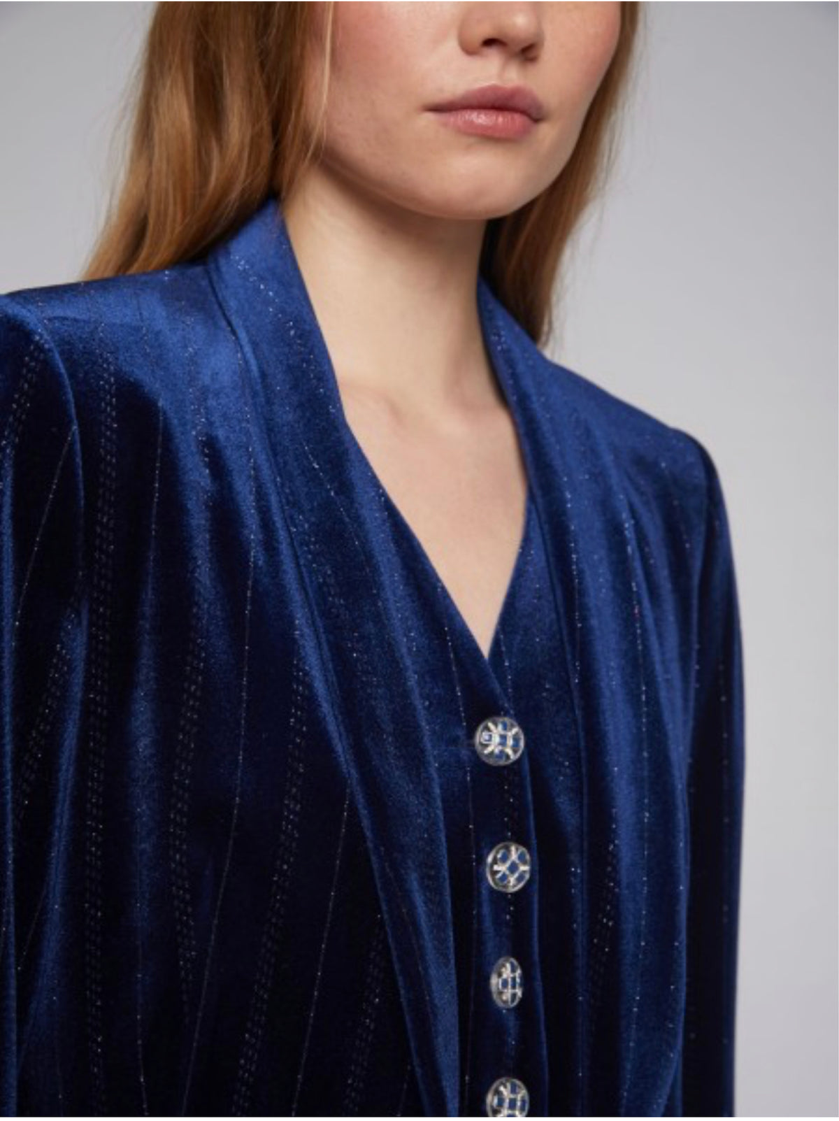JACKET SMOKING NAVY GLITTER STRIPE VELVET