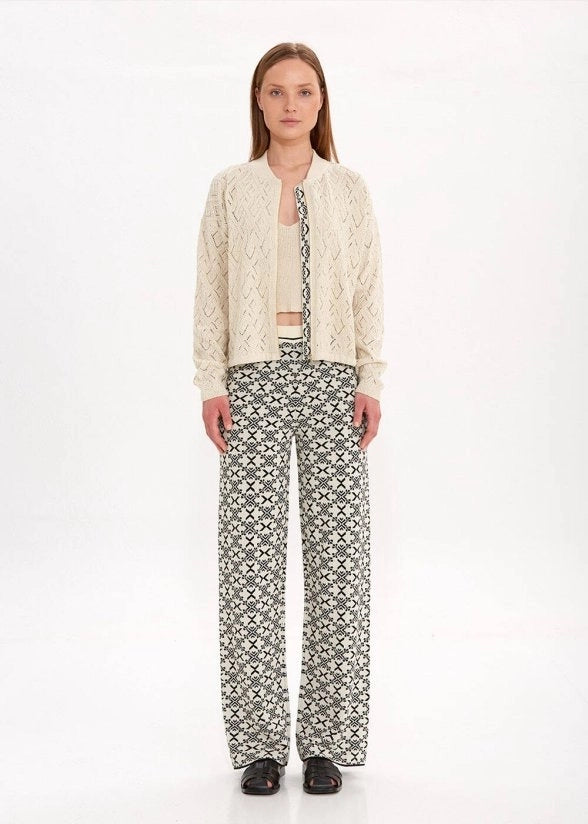 JACQUARD PATTERN DETAILED KNIT JACKET