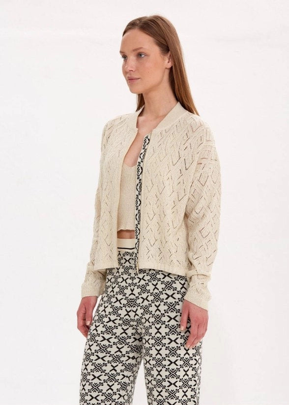 JACQUARD PATTERN DETAILED KNIT JACKET