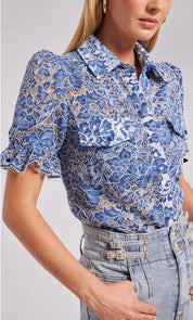 Mina Lace Shirt - Blue/White