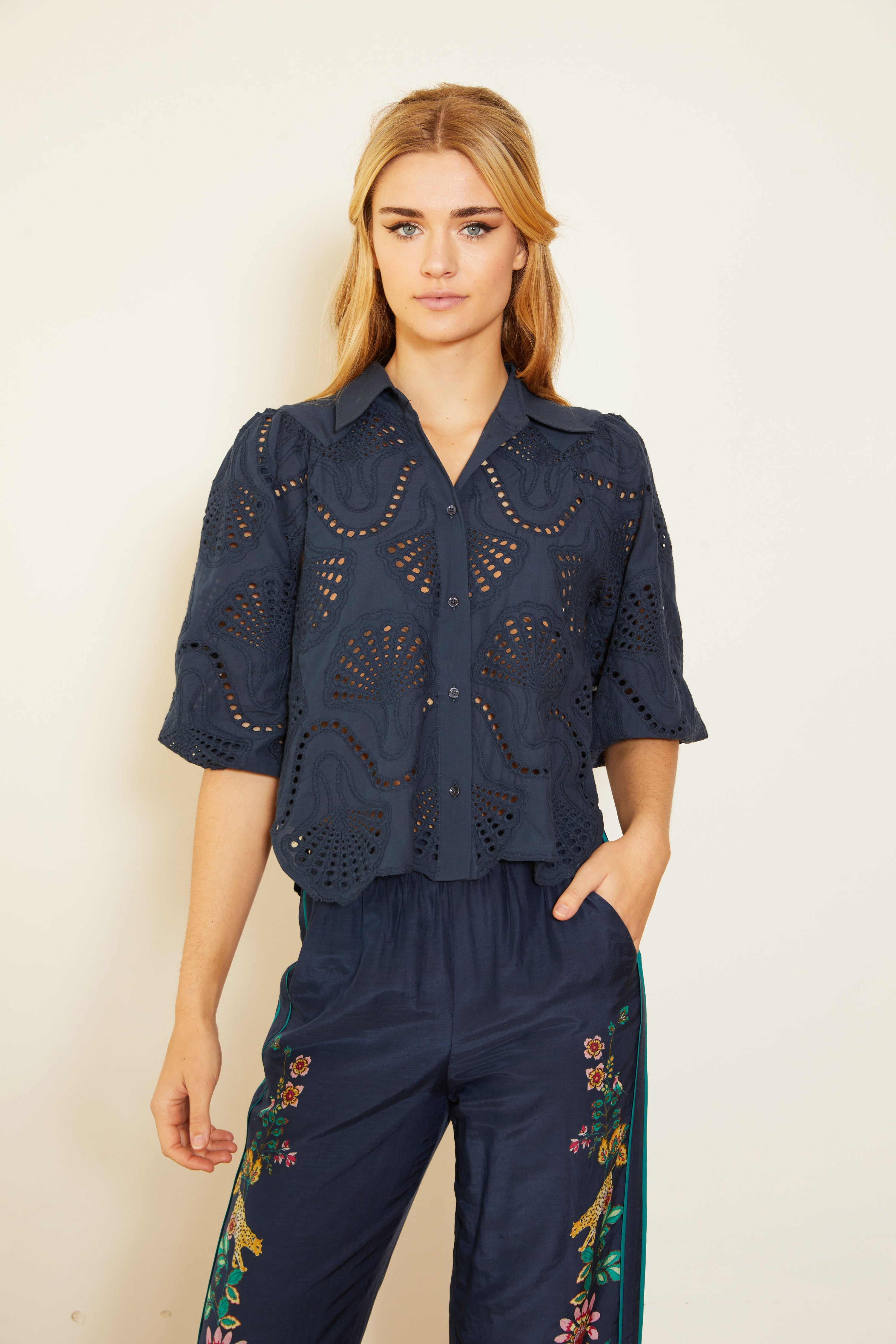 Juliette Navy Lace Top