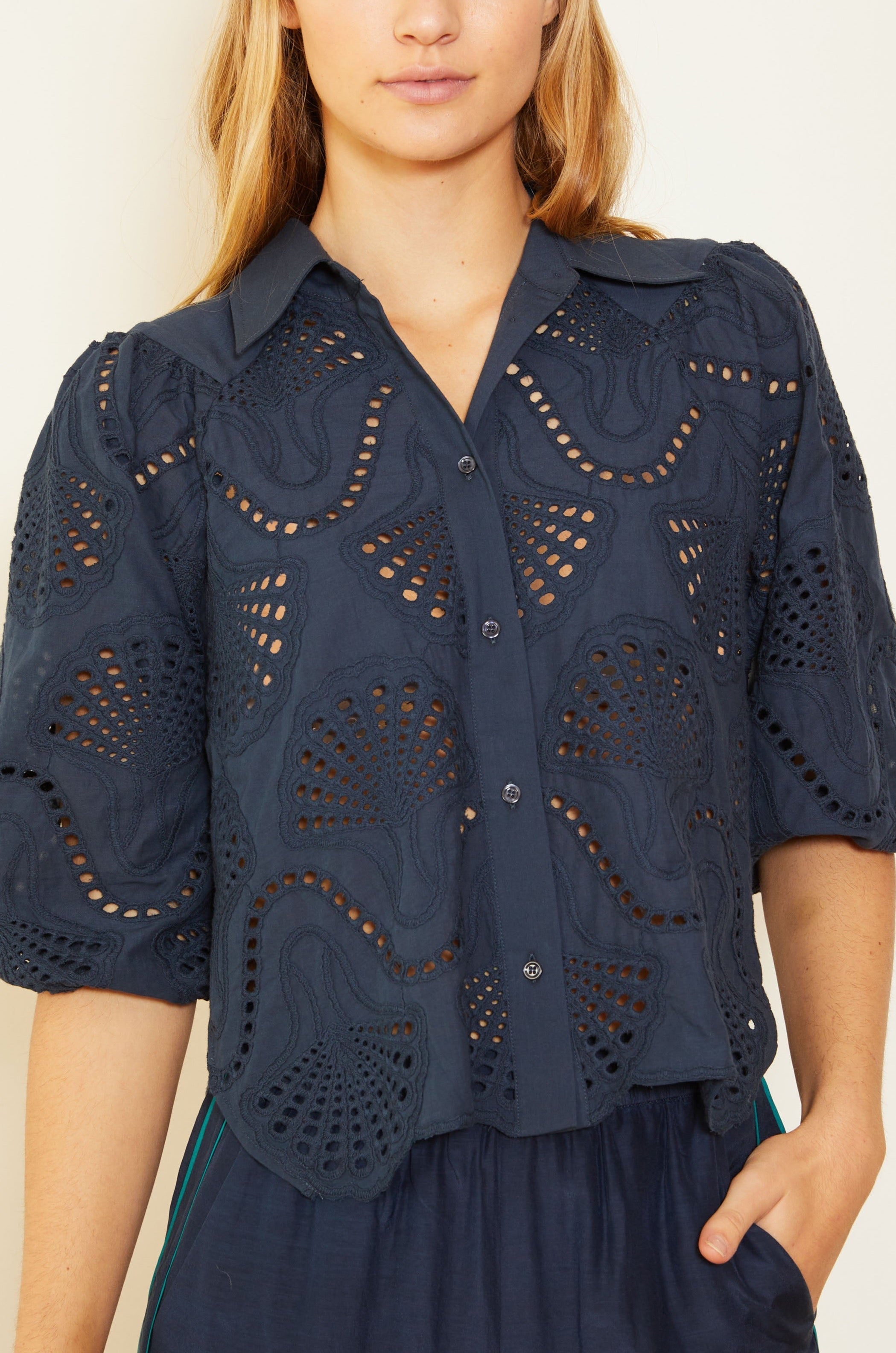 Juliette Navy Lace Top