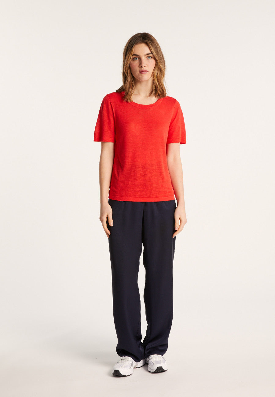 SLUB LINEN CREW NECK T-SHIRT - LUCIE